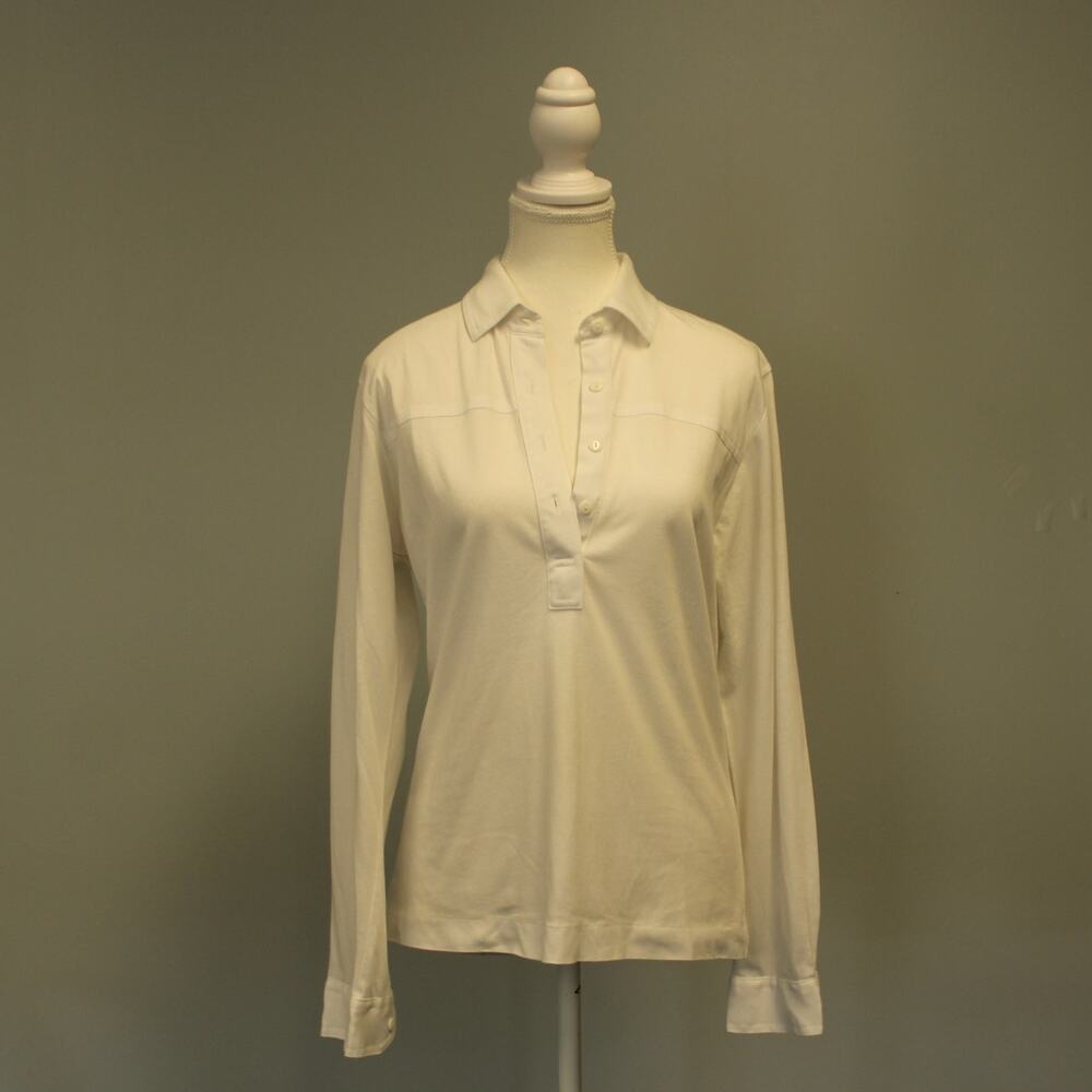 Leon Levin Long Sleeve Solid White Polo Excellent Sz Small Cotton Blend 4 Button